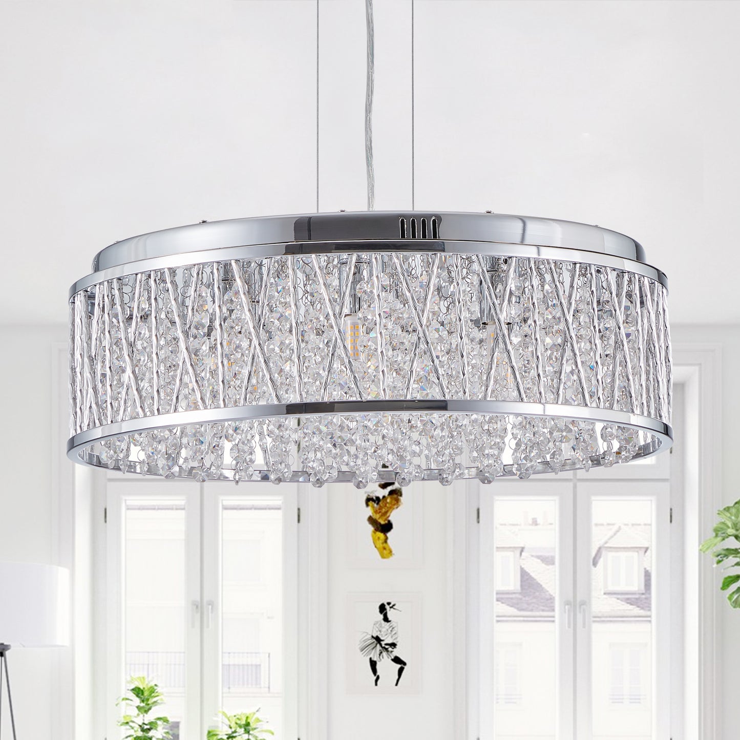 Modern Crystal Pendant 18.9-inch Aluminum+Iron Circular Ceiling Light Embedded Ceiling Fixture eprolo