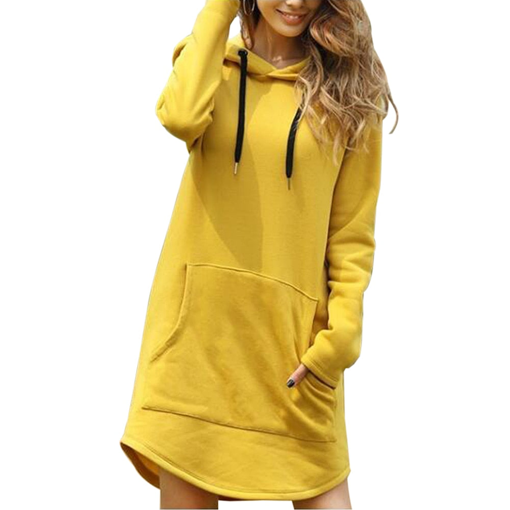 Vintage Women Spring Dress Hooded Long Sleeve Loose Casual 3XL Plus Size Dress Retro Ladies Pocket Tube Midi Dresses eprolo