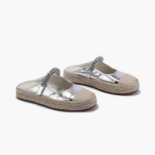 Summer Women's Canvas Shoes – Silver Sequined Mules for Effortless Style