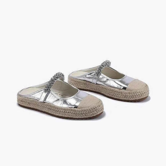 Summer Women's Canvas Shoes – Silver Sequined Mules for Effortless Style - Shello's Creative Boutique