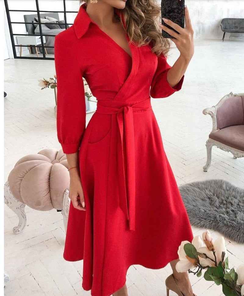 Eprolo Fashionable Short-Sleeved V-Neck Printed Dress for Women