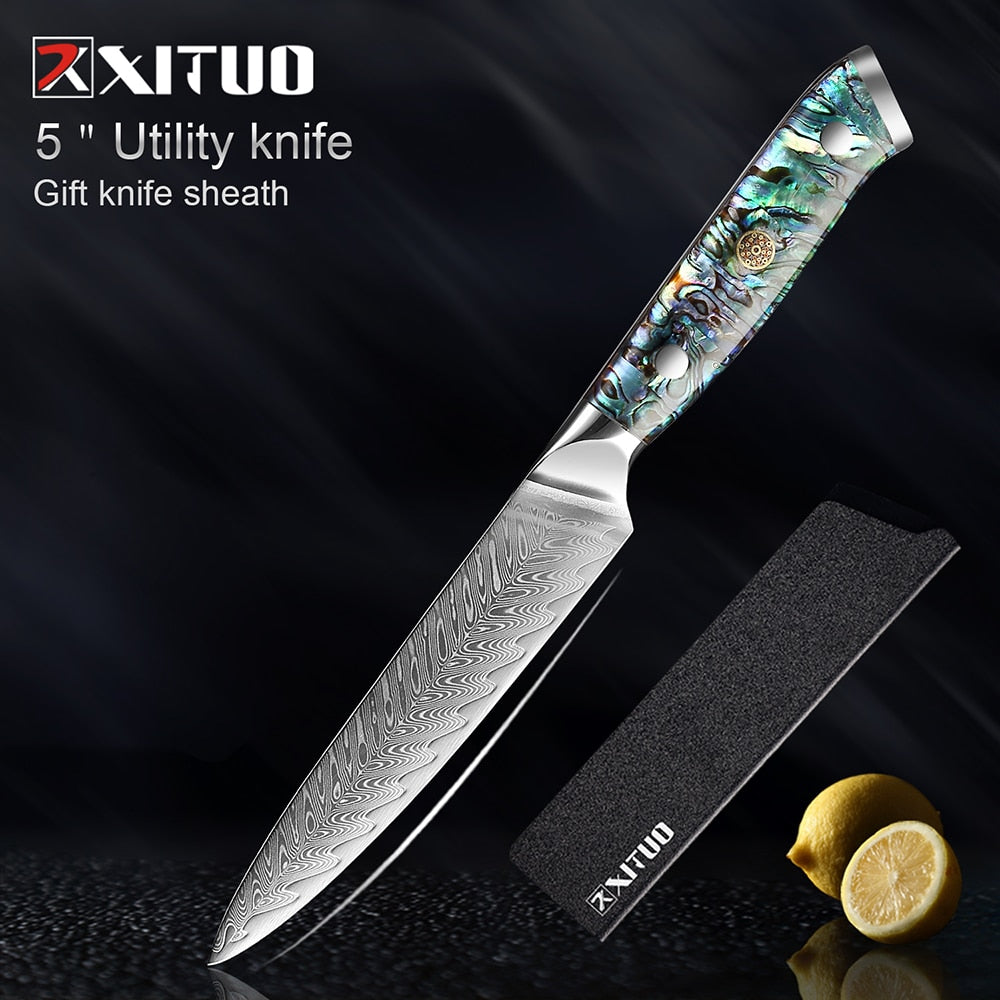 XITUO Damascus Steel knife Set Kitchen Cooking Tools Chef Knife Japanese Santoku Knives Boning knife Exquisite Shell Handle eprolo