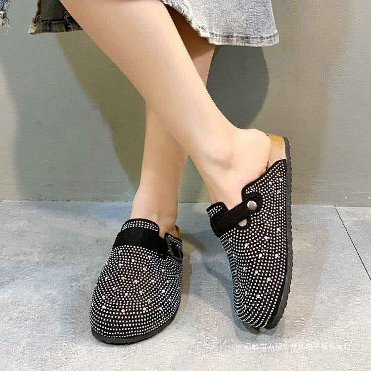 Flat-soled Rhinestone Cork Birkenstock Thick-soled Shoes