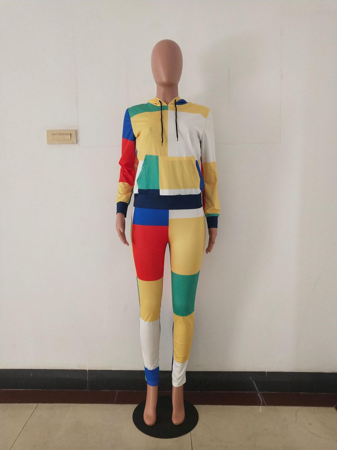 ADFVAT Colorful Plaid Print Two Piece Tracksuit Women Long Sleeve Hooded Top And Fitness Long Pant Casual Sporty Sets ALS165 eprolo