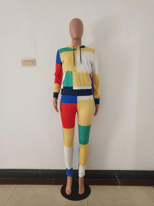 ADFVAT Colorful Plaid Print Two Piece Tracksuit Women Long Sleeve Hooded Top And Fitness Long Pant Casual Sporty Sets ALS165 eprolo