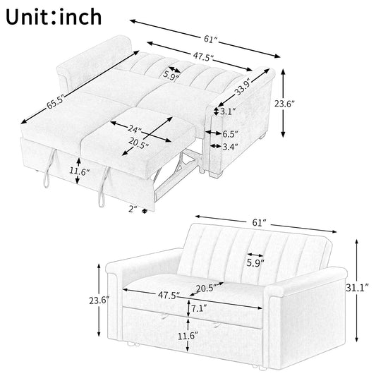 U_STYLE Convertible Soft Cushion Sofa Pull Bed – Stylish & Functional Comfort for Any Space - Shello's Creative Boutique