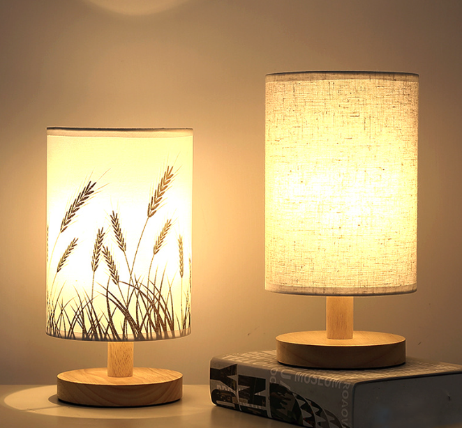 Linen Table Lamp LED Linen Night Lamp w/Warm White Light Linen Nightstand Lamp USB Powered Wooden Beside Lamp eprolo