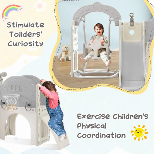 Toddler Slide and Swing Set 7 in 1, Kids Playground Climber Slide Playset with Basketball Hoop Freestanding Combination - Shello's Creative Boutique