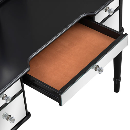 GO 43" Dressing Table Set with Mirrored Drawers and Stool, Tri-fold Mirror, Makeup Vanity Set for Bedroom, Black eprolo