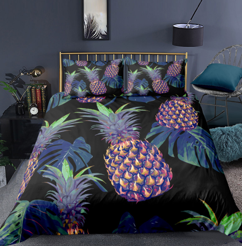Home textile cross border supply fruit pineapple quilt cover pillow case bedding Amazon 3D digital printing three piece set     report eprolo