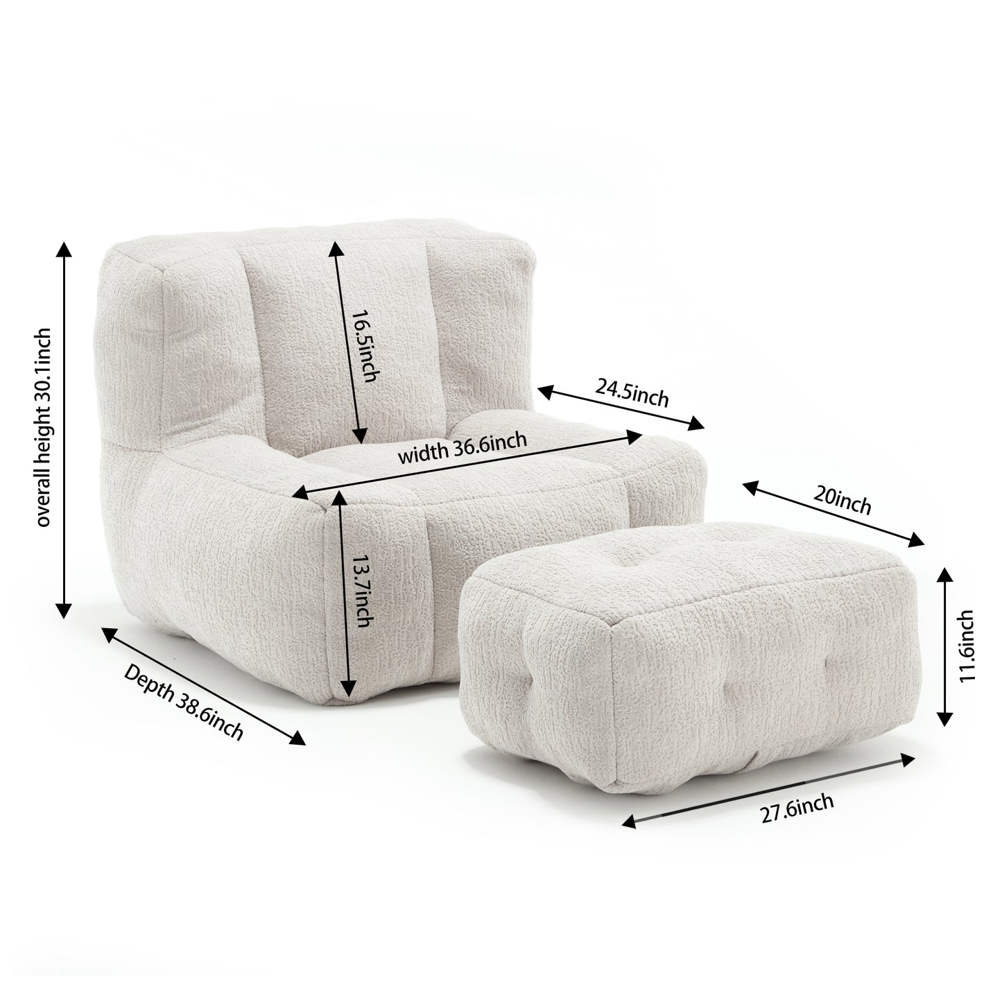Fluffy bean bag chair Super soft couch chair with memory foam and footstool Indoor modern focus bean bag chair eprolo