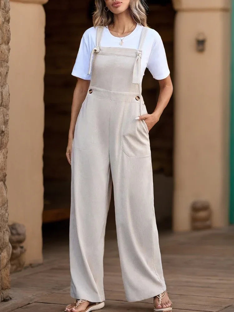 European and American summer women's casual lace up solid color overalls - Shello's Creative Boutique