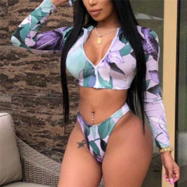 Bikini Push up Padded Zipper Crop Top Swimsuit Bathing Swimsuit Swimming Suit For Women Two Piece Suits eprolo