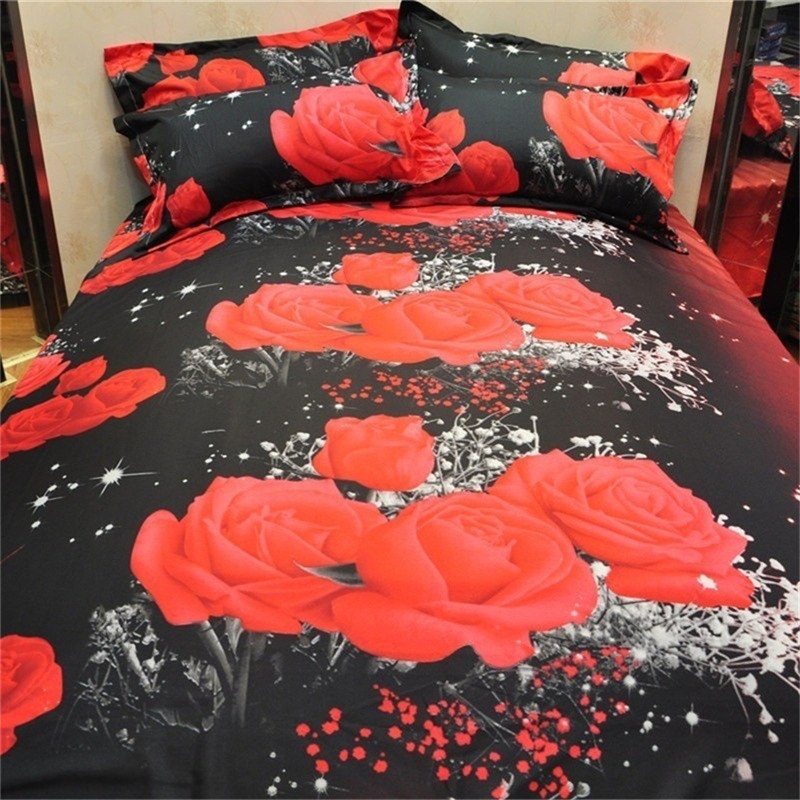 2/3Pcs Red Dream 3D Oil Painting Rose Printed Bedding Set Queen King Size Quilt Cover Bed Sheet Pillowcases eprolo