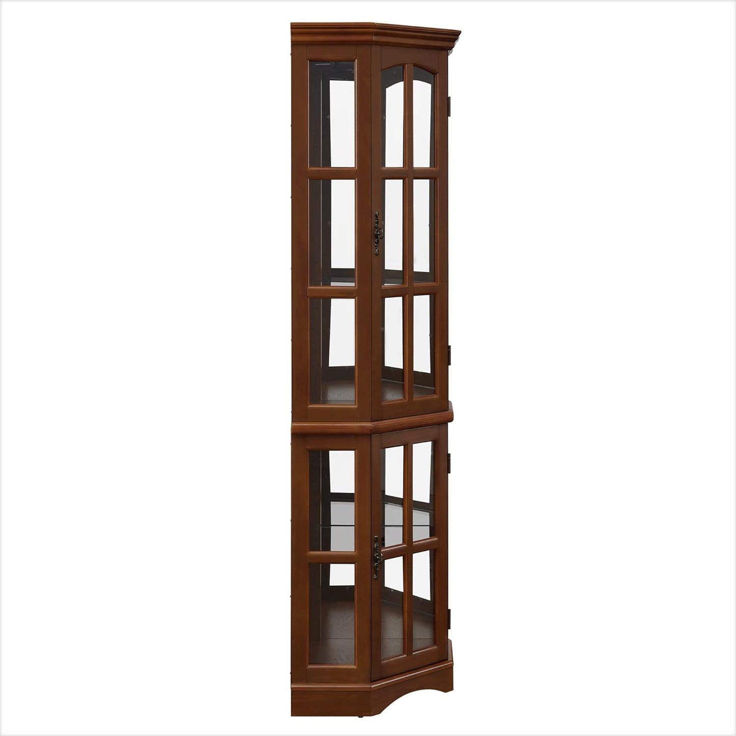 Luxury Corner Curio Cabinet with LED Lighting - 5-Shelf Display Cabinet in Walnut