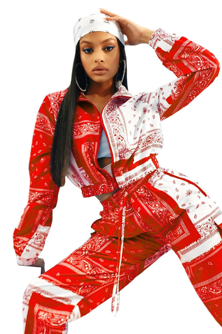 Paisley Bandana Print Two 2 Piece Set Women Fitness Sweatsuit Zipper Up Sweatshirt + Jogger Pants Set Tracksuit Vintage Outfits eprolo