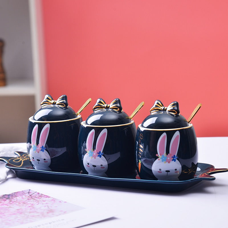 Lovely design cartoon kitchenware 3 pieces ceramic spice jar set for gift eprolo