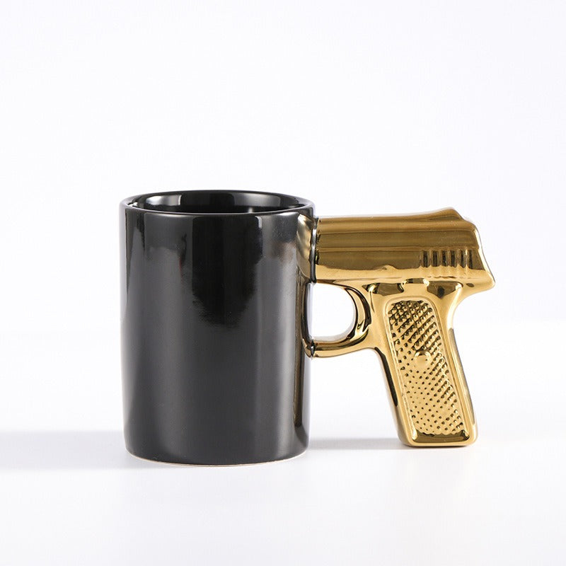 Creative Ceramic Cup Gold Silver Pistol Cup Gun Handle Mug Personalized Water Cup Coffee Cup 3D Modeling Cup Color Glaze Cup eprolo
