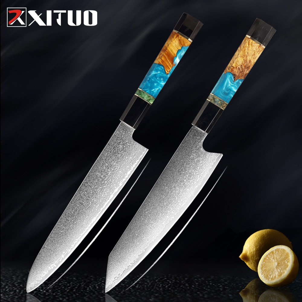 XITUO Damascus Stainless Steel Kitchen Knives Set High Quality Chef Knife Cleaver Paring Knife Stable wood&resin&horn Handle eprolo