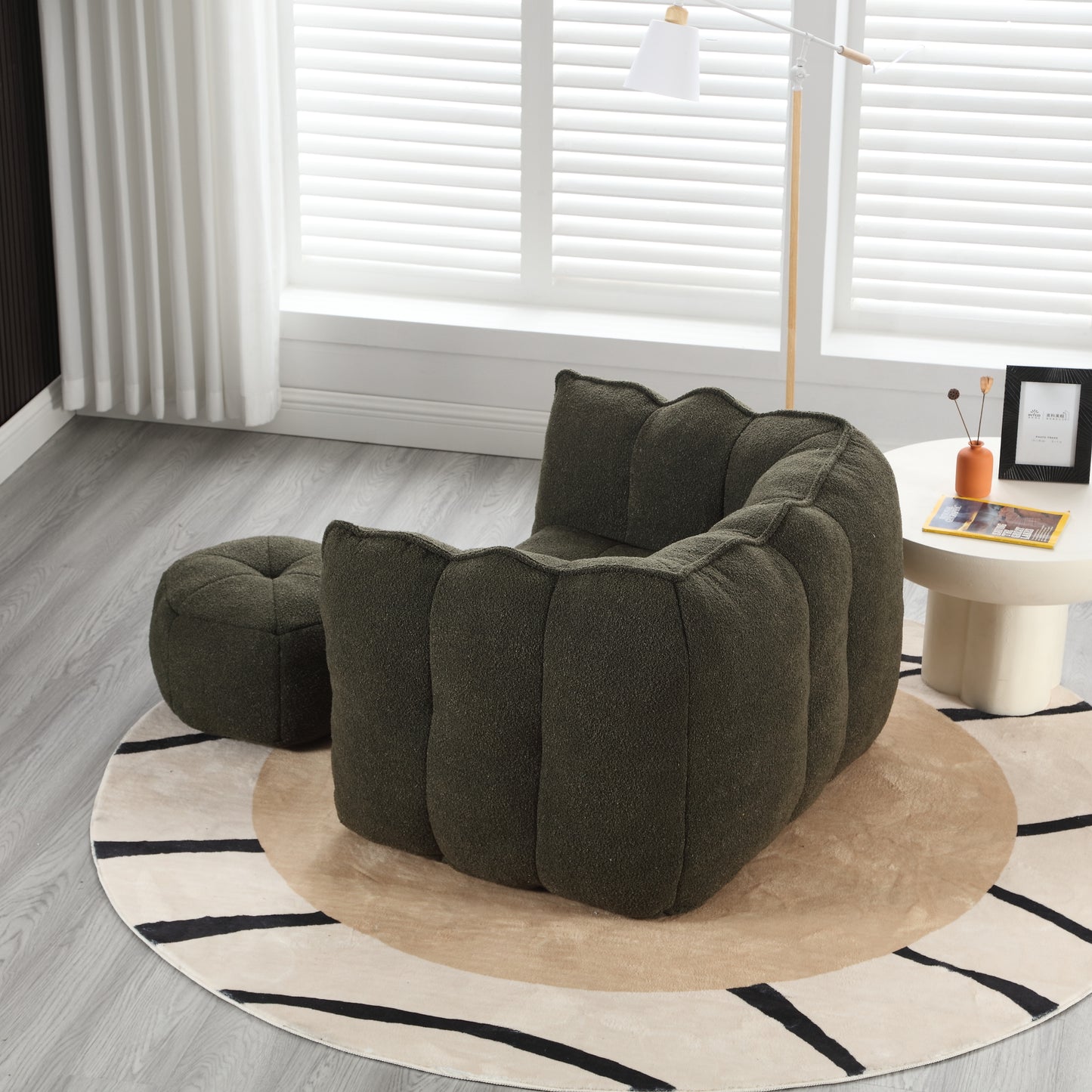 Soft Bean Bag Chair with High Resilient Foam(Chips)for living room and bedroom,Comfortable Square Lazy Sofa with Footstool eprolo