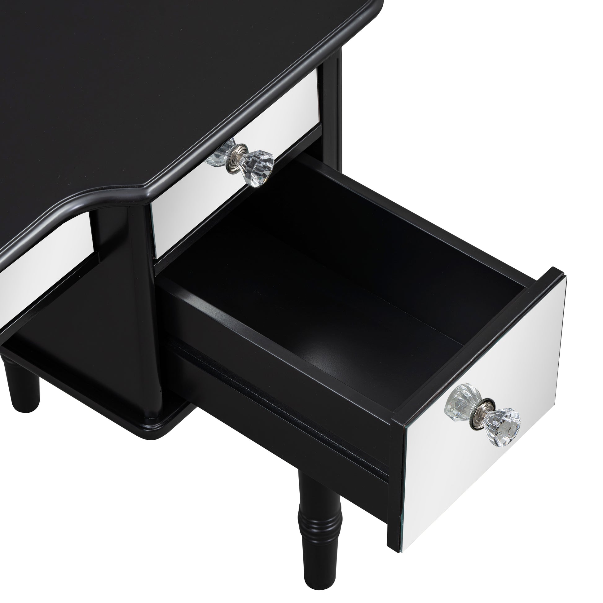 GO 43" Dressing Table Set with Mirrored Drawers and Stool, Tri-fold Mirror, Makeup Vanity Set for Bedroom, Black eprolo