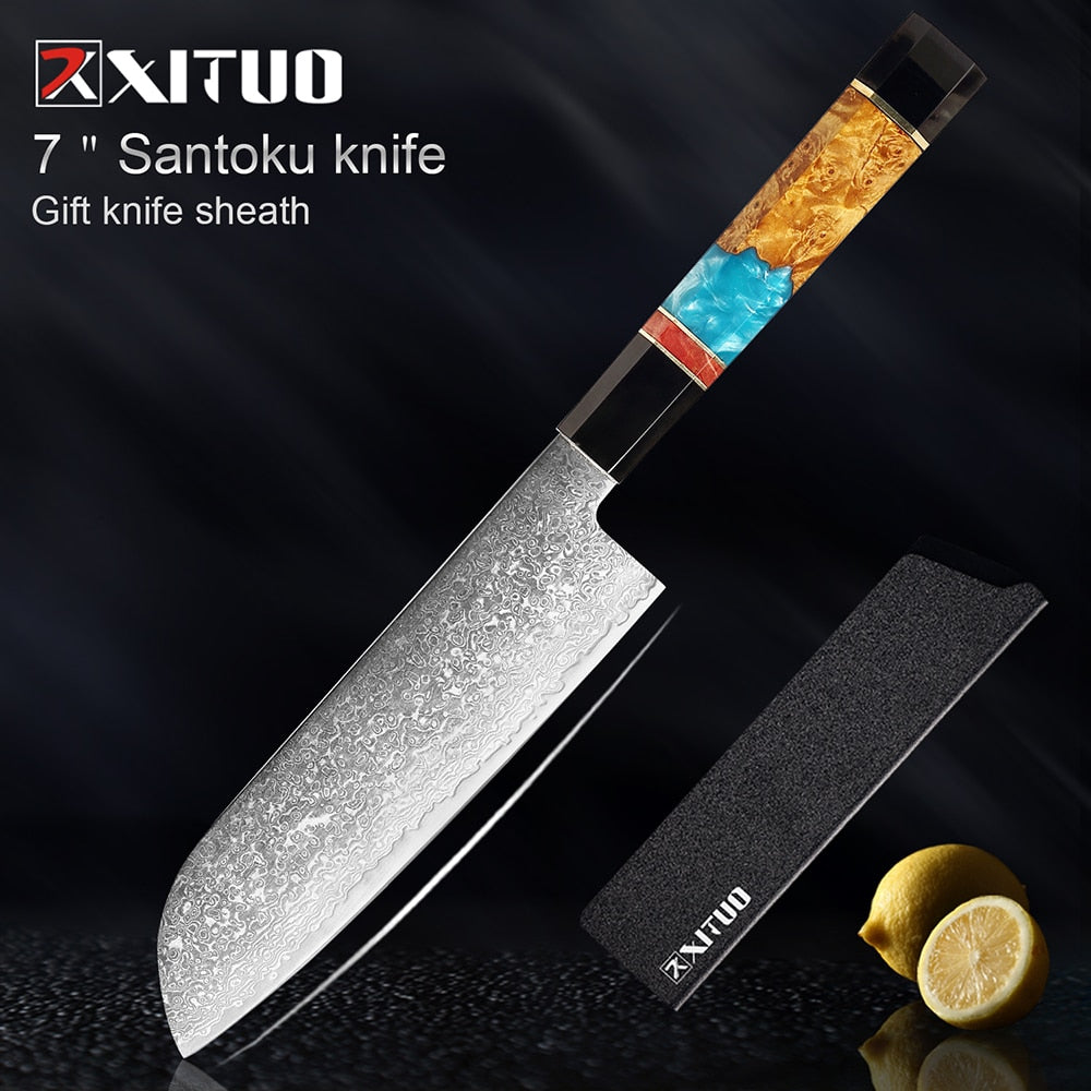 XITUO Damascus Stainless Steel Kitchen Knives Set High Quality Chef Knife Cleaver Paring Knife Stable wood&resin&horn Handle eprolo
