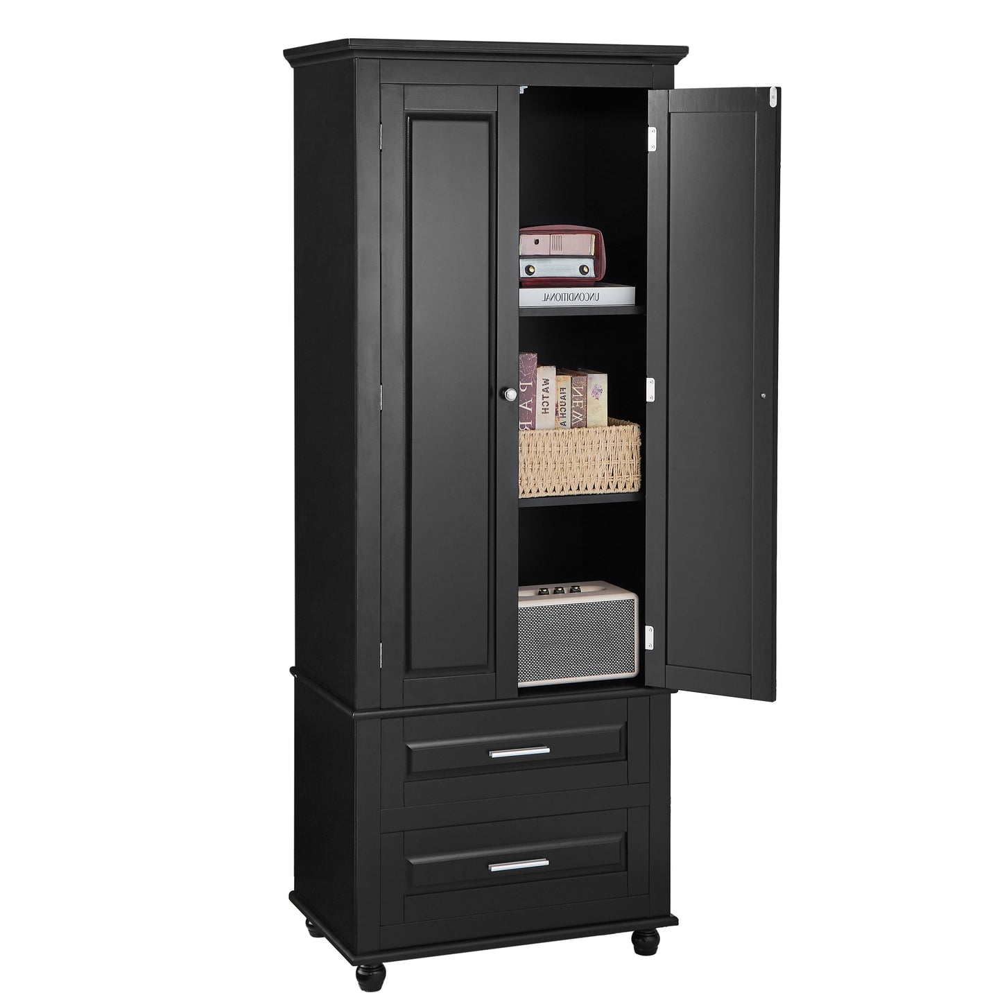 Tall Storage Cabinet with Two Drawers for Bathroom/Office, Black eprolo