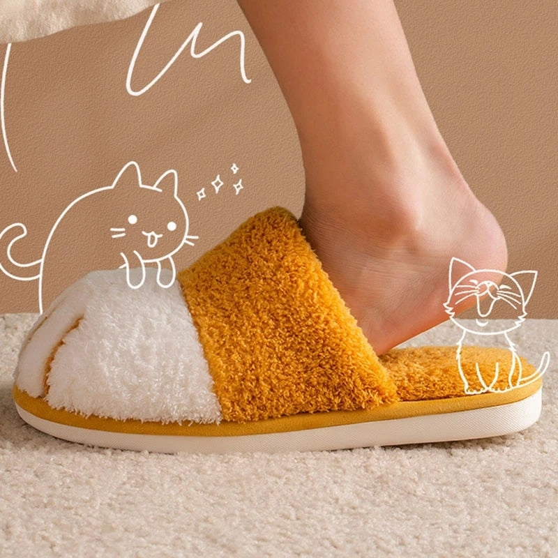 Winter House Warm Fur Slipers For Women Cute Cat paw Designer Bedroom Warm Plush Shoes Non-slip Indoor Women Furry Slippers eprolo