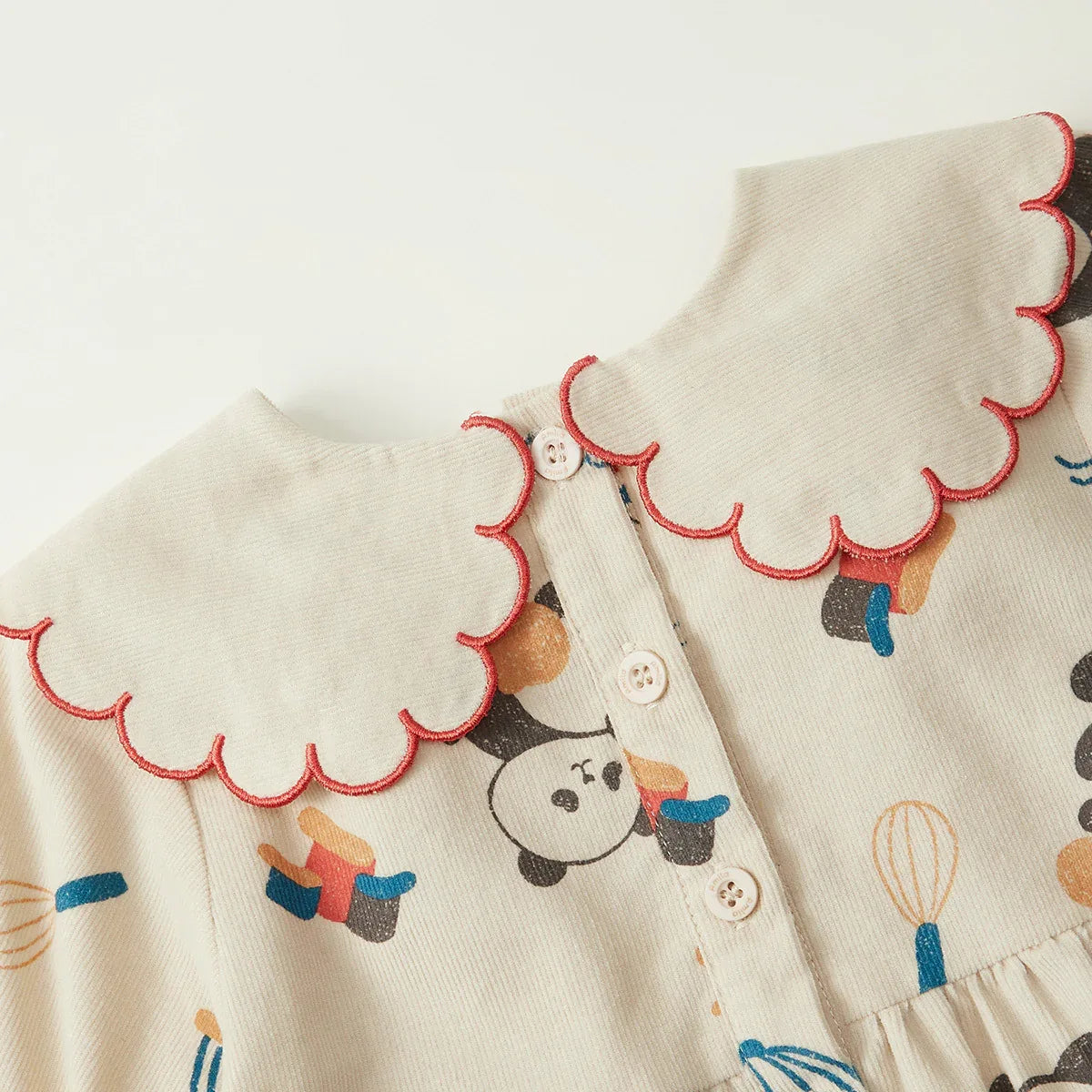 Autumn New Children's Clothing Girls Dress Long-Sleeved Korean Cartoon A-Line Skirt Lace Lapel Corduroy Skirt - Shello's Creative Boutique