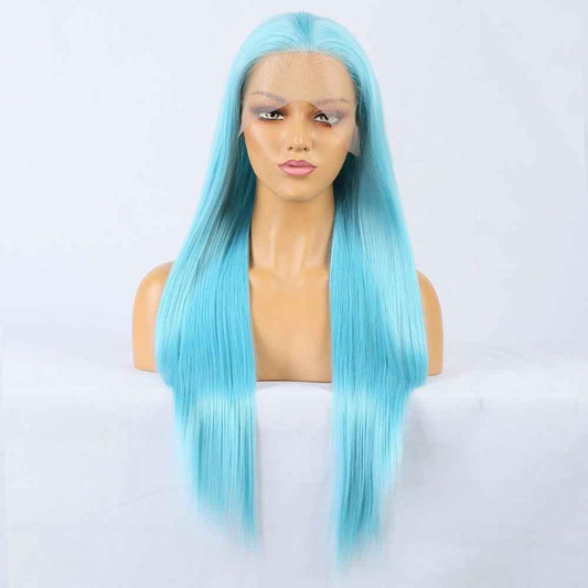 Blue Long Straight Lace Front Wig - Large Lace Synthetic - Shello's Creative Boutique