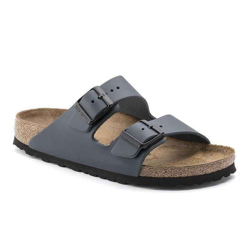 Unisex Wooden Sole Slippers with Frosted Leather Double Breasted Buttons
