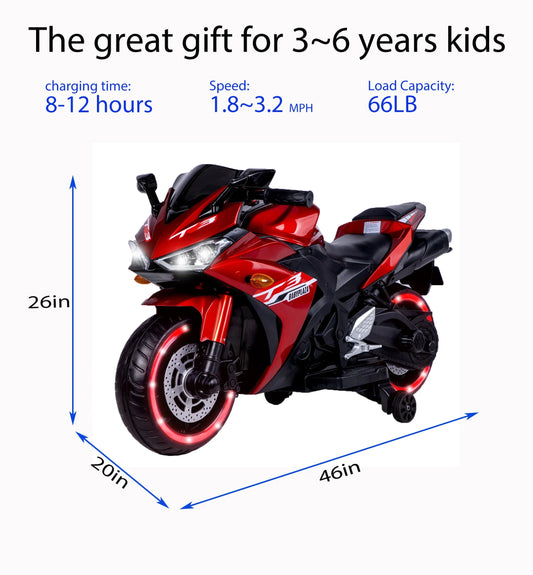 Kids Electric Motorcycle 12V - Ride-On Toy with Training Wheels Ages 3-6 - Shello's Creative Boutique