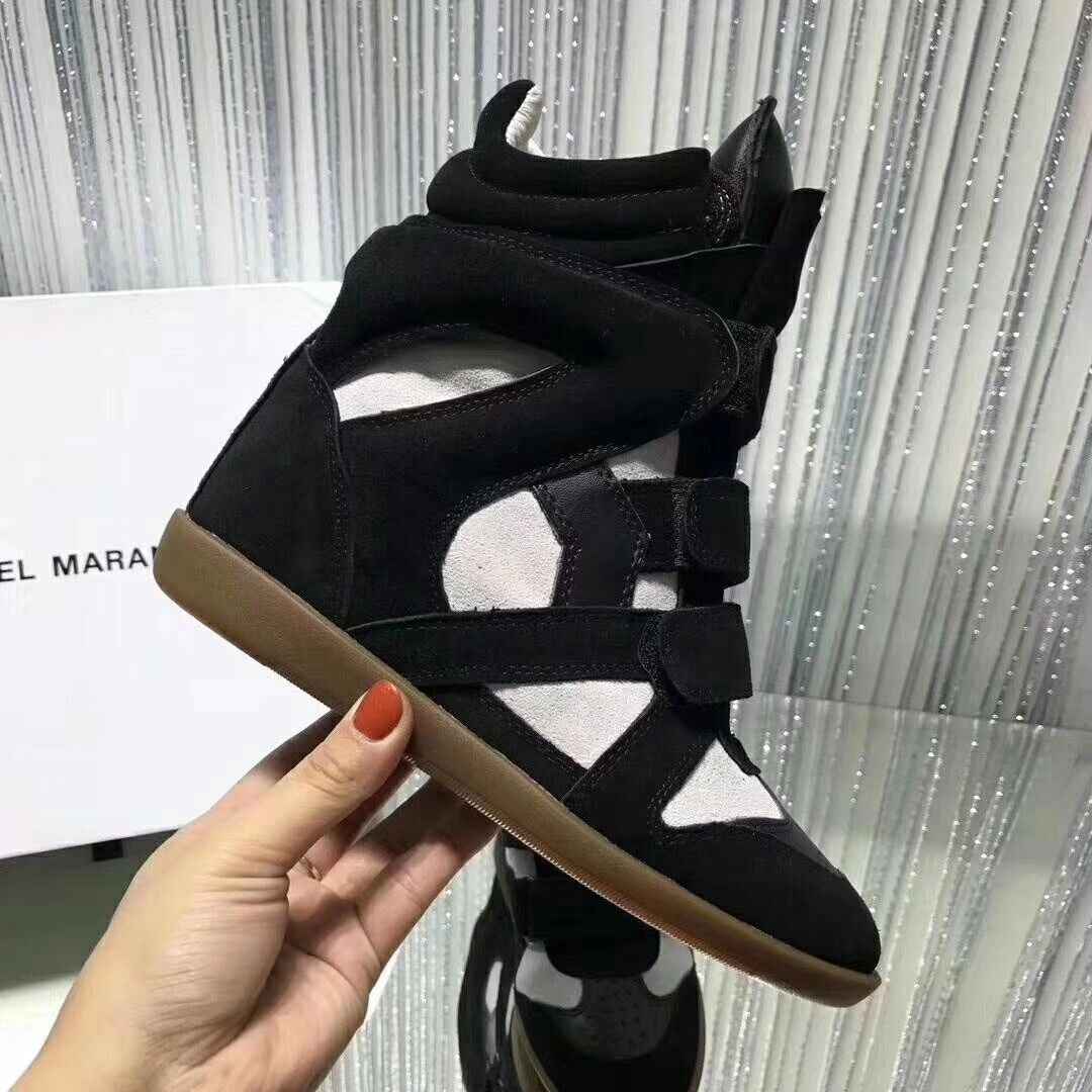 Genuine Leather Wedge Sneakers High Top Casual Hook Loop Trainers