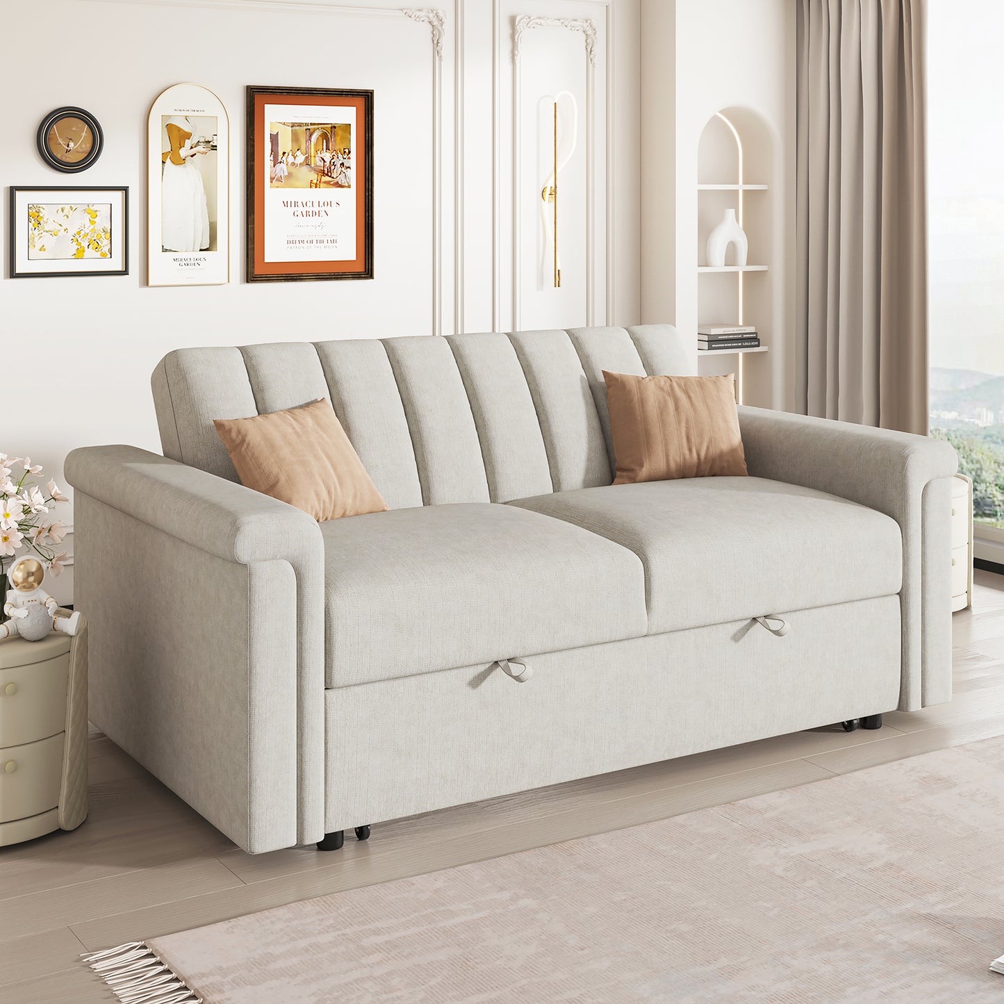 U_STYLE Convertible Soft Cushion Sofa Pull Bed ,for Two People to Sit On eprolo