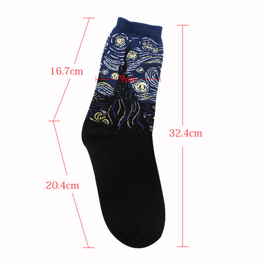 3D Retro Painting Art Socks Unisex Women Men Funny Novelty Starry Night Vintage Socks