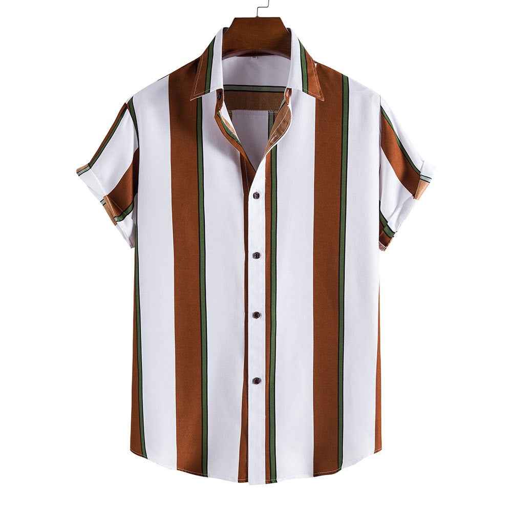 Summer Men's Striped Short-Sleeved Hawaiian Shirt
