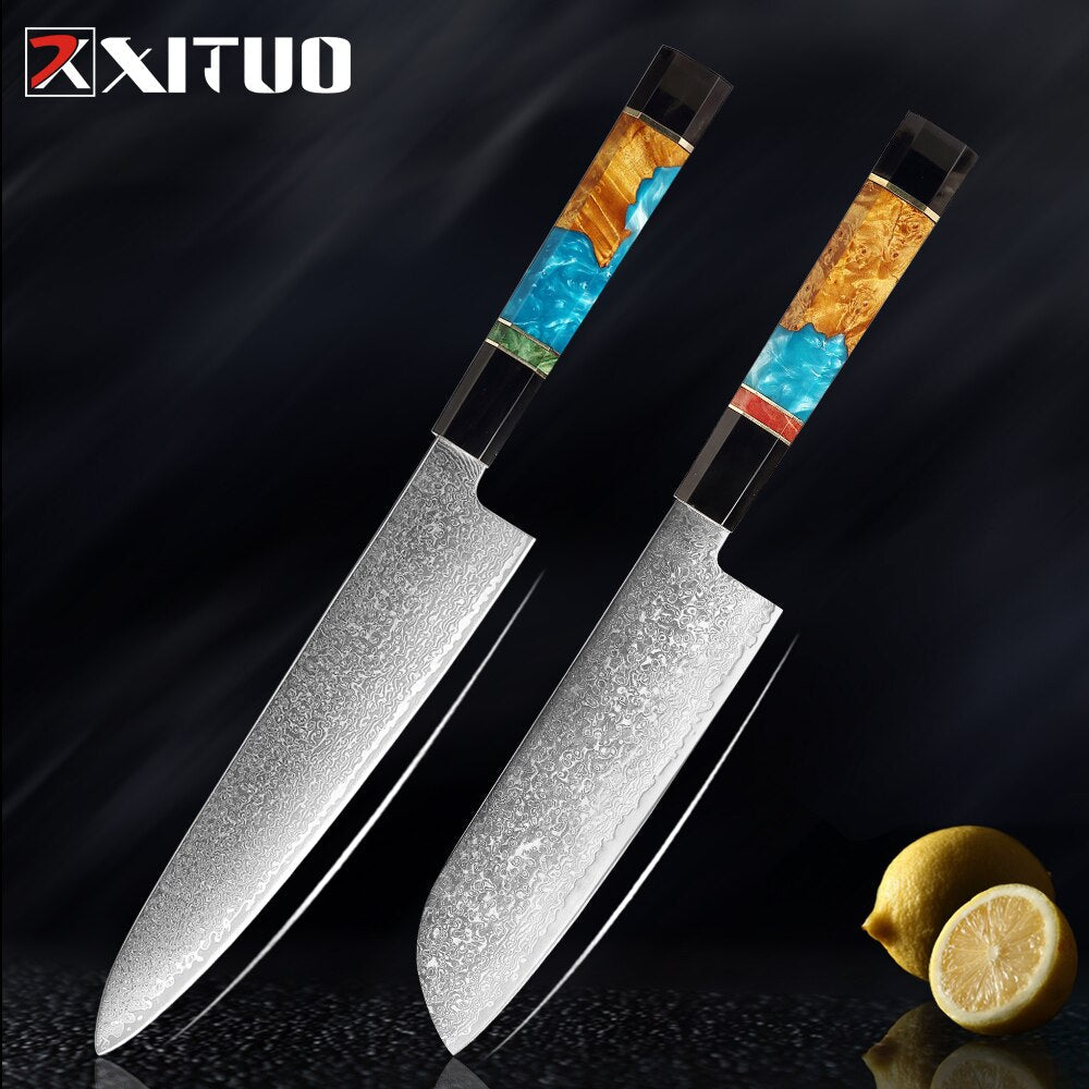 XITUO Damascus Stainless Steel Kitchen Knives Set High Quality Chef Knife Cleaver Paring Knife Stable wood&resin&horn Handle eprolo