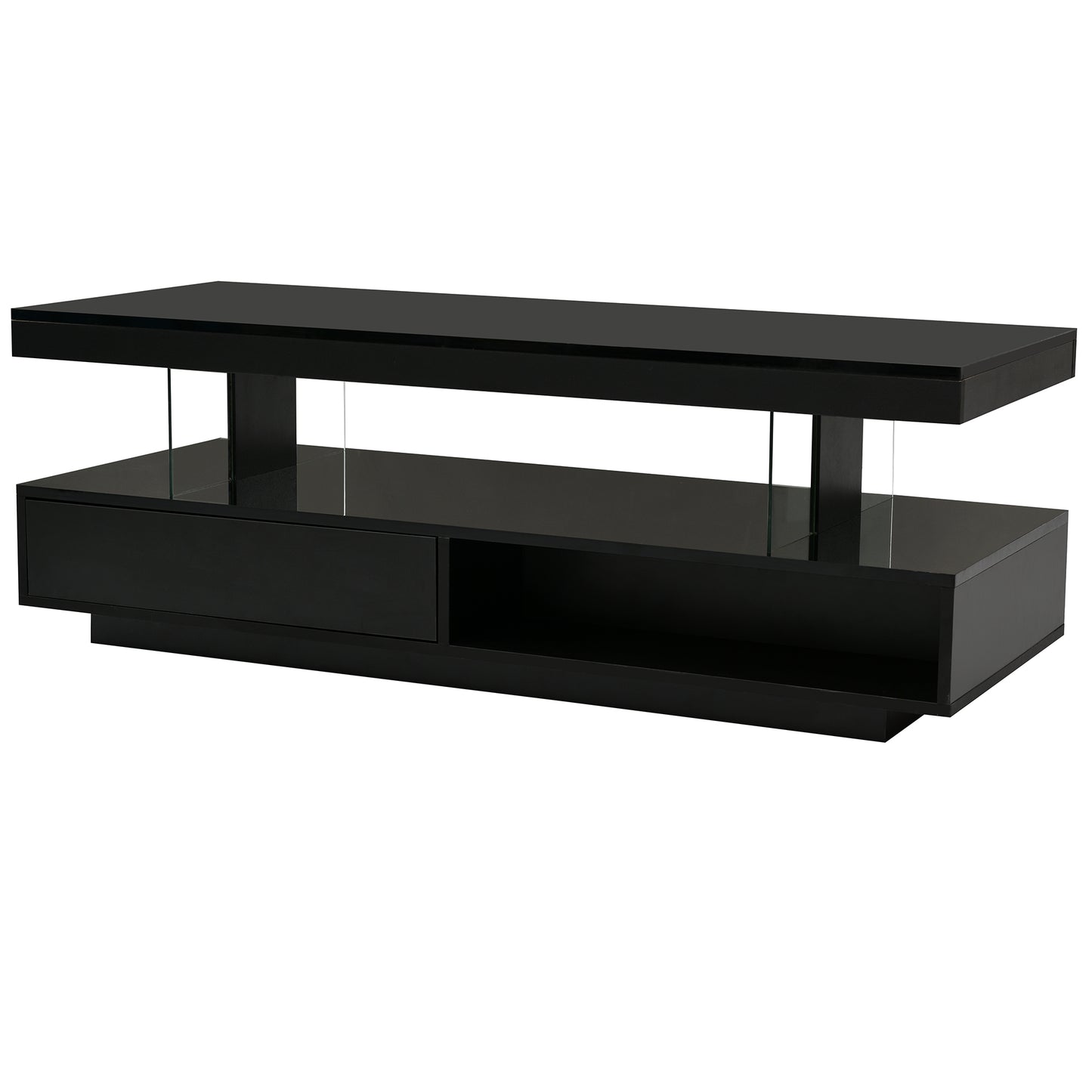 U-Can LED coffee table with storage space, modern central table with 2 drawers and display rack, equipped with LED lights, black eprolo