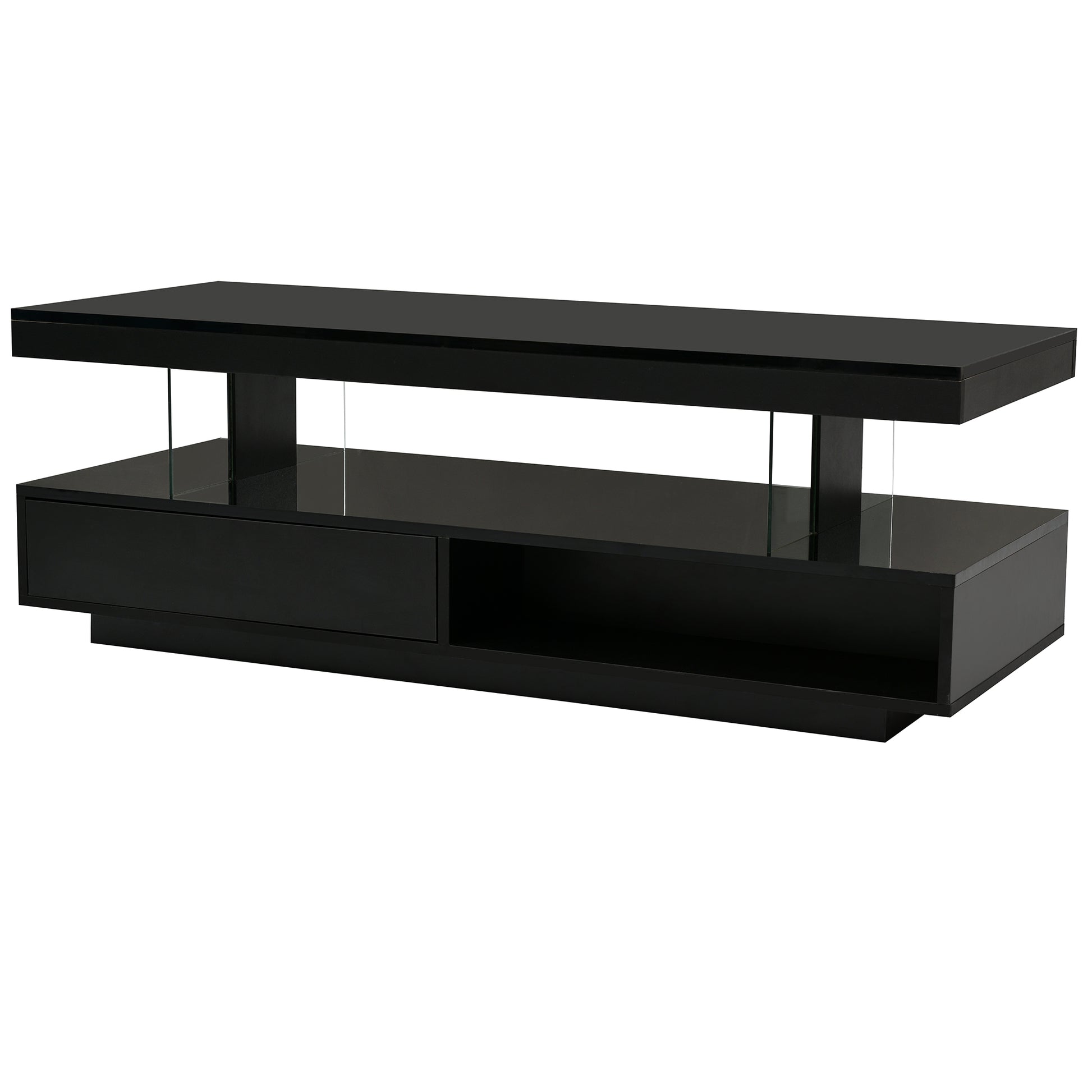 U-Can LED coffee table with storage space, modern central table with 2 drawers and display rack, equipped with LED lights, black eprolo