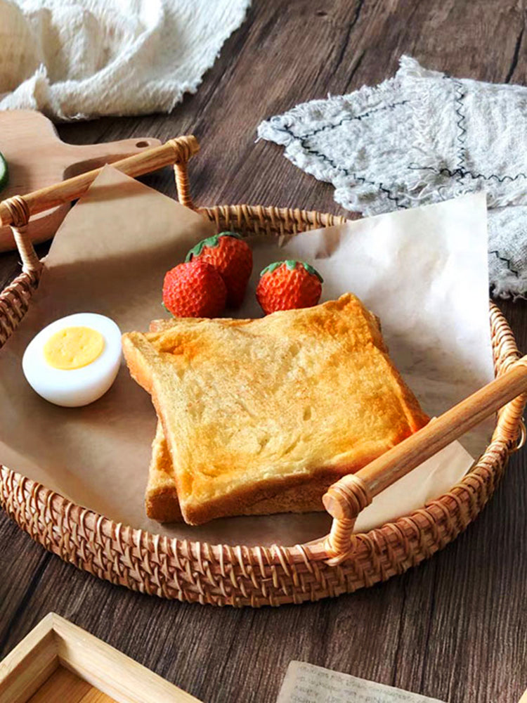 Vietnam Rattan Tray Bamboo Woven Fruit Tray Japanese Breakfast Bun Basket Snacks Bread Snacks Woven Basket Fruit Basket eprolo