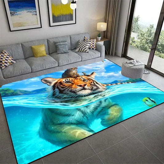 3D Three-Dimensional Animal Tiger Carpet - Realistic Living Room Floor Mat - Coffee Table Sofa Rug - Shello's Creative Boutique