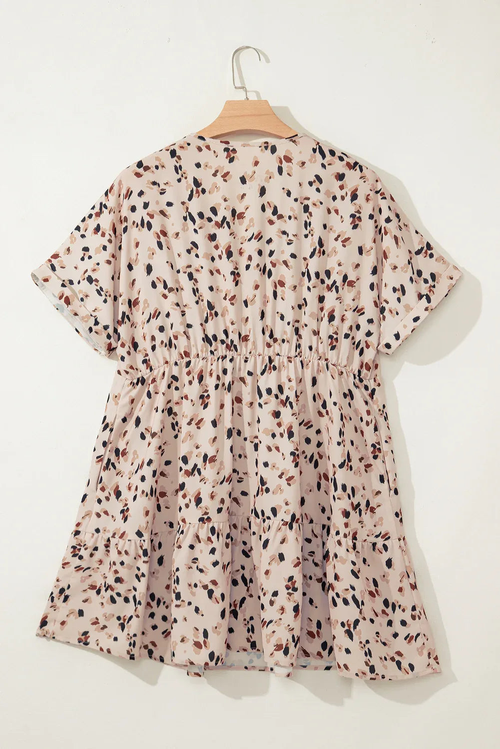 Beige Abstract Print Surplice V Neck Cuffed Sleeve Empire Waist Plus Size Dress - Shello's Creative Boutique