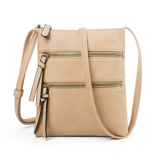 Leisure multifunctional pocket with double zipper vertical women's bag single shoulder bag crossbody bag - Shello's Creative Boutique