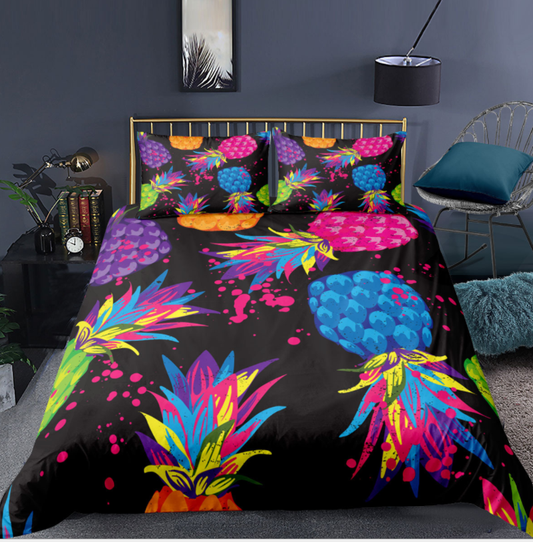 Home textile cross border supply fruit pineapple quilt cover pillow case bedding Amazon 3D digital printing three piece set     report eprolo
