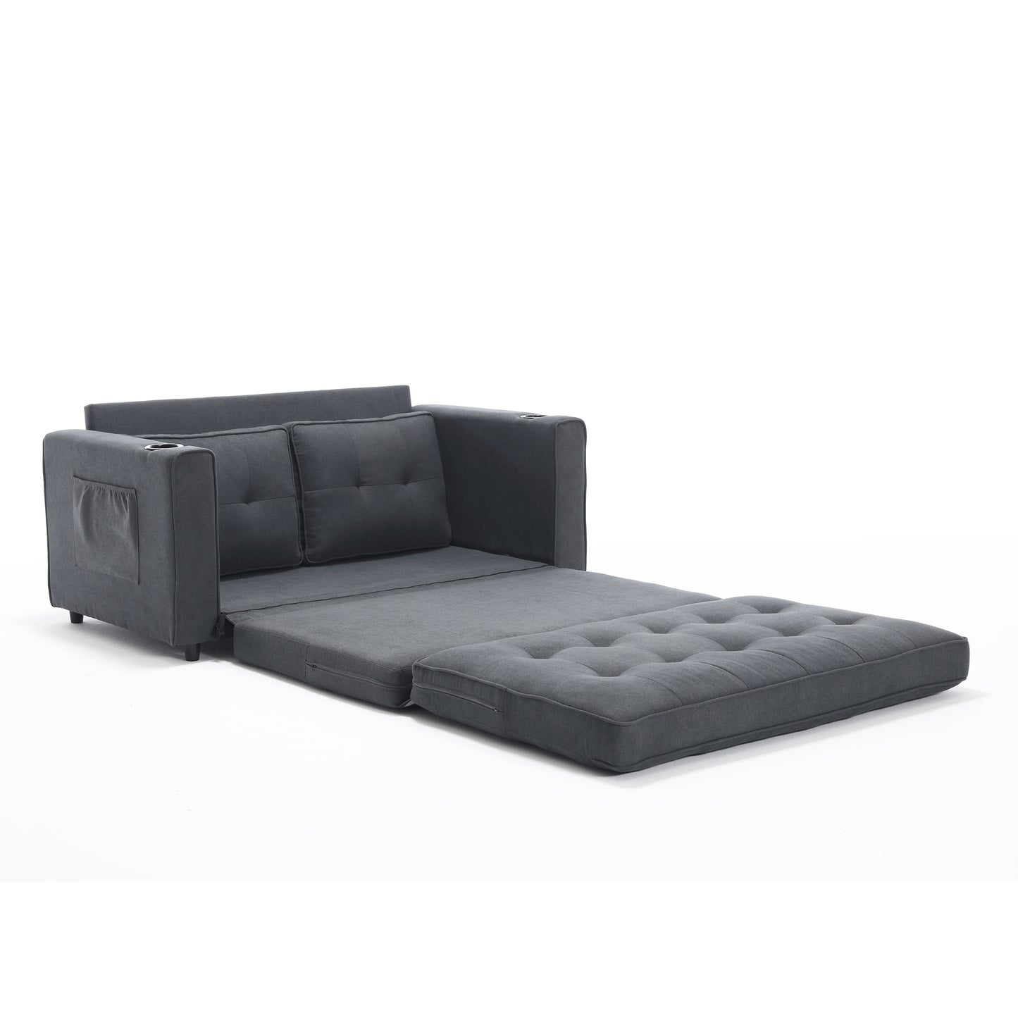 Three in one soft cushion cushion cushion sofa, folding mattress sofa bed, with side pockets and cup holder, dark gray eprolo