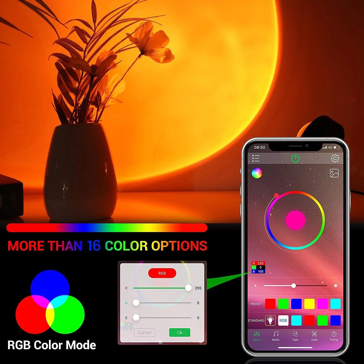 Smart Bluetooth Night Light Rainbow Sunset Projector Lamp for Home Coffe shop Background Wall Decoration Atmosphere Table Lamp eprolo