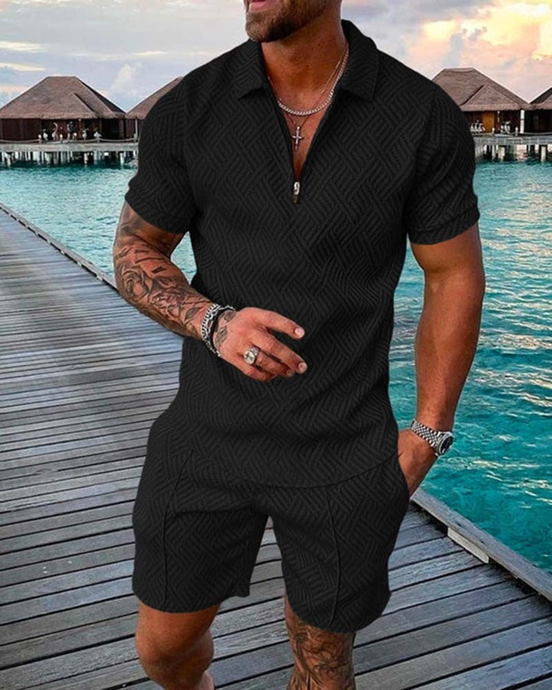 Men's 3D Print Casual Summer Set - Stylish Polo Shirt & Shorts Combo