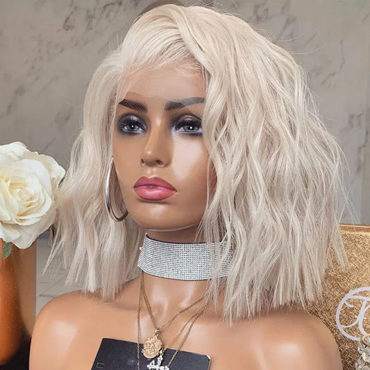 Wig 60# Ladies Front Lace Chemical Fiber To Shoulder Short Curly Wig Headgear - Shello's Creative Boutique