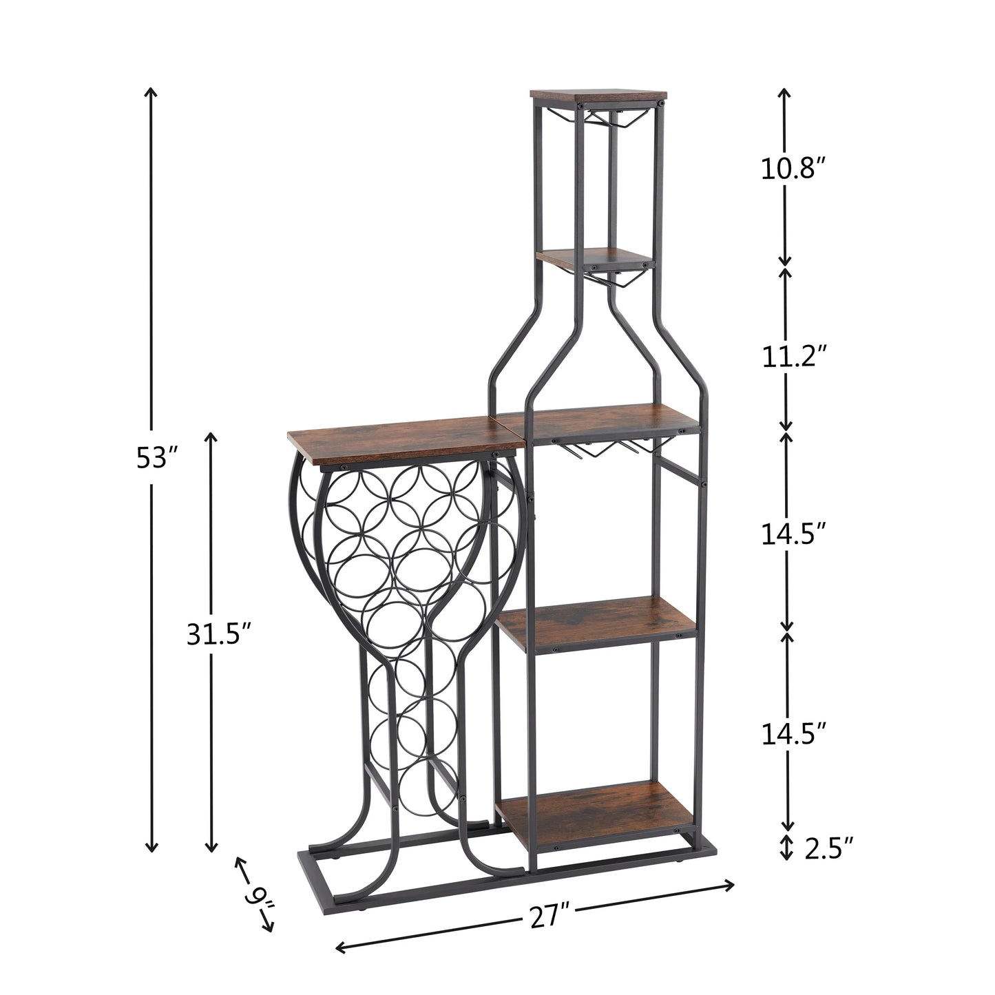 11 bottle wine baking rack, 5-layer independent wine rack with hanging wine glass rack and storage rack - Shello's Creative Boutique