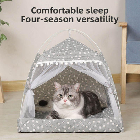 Striped Canvas Pet Teepee Tent - Cozy Indoor Bed for Cats & Dogs - Shello's Creative Boutique